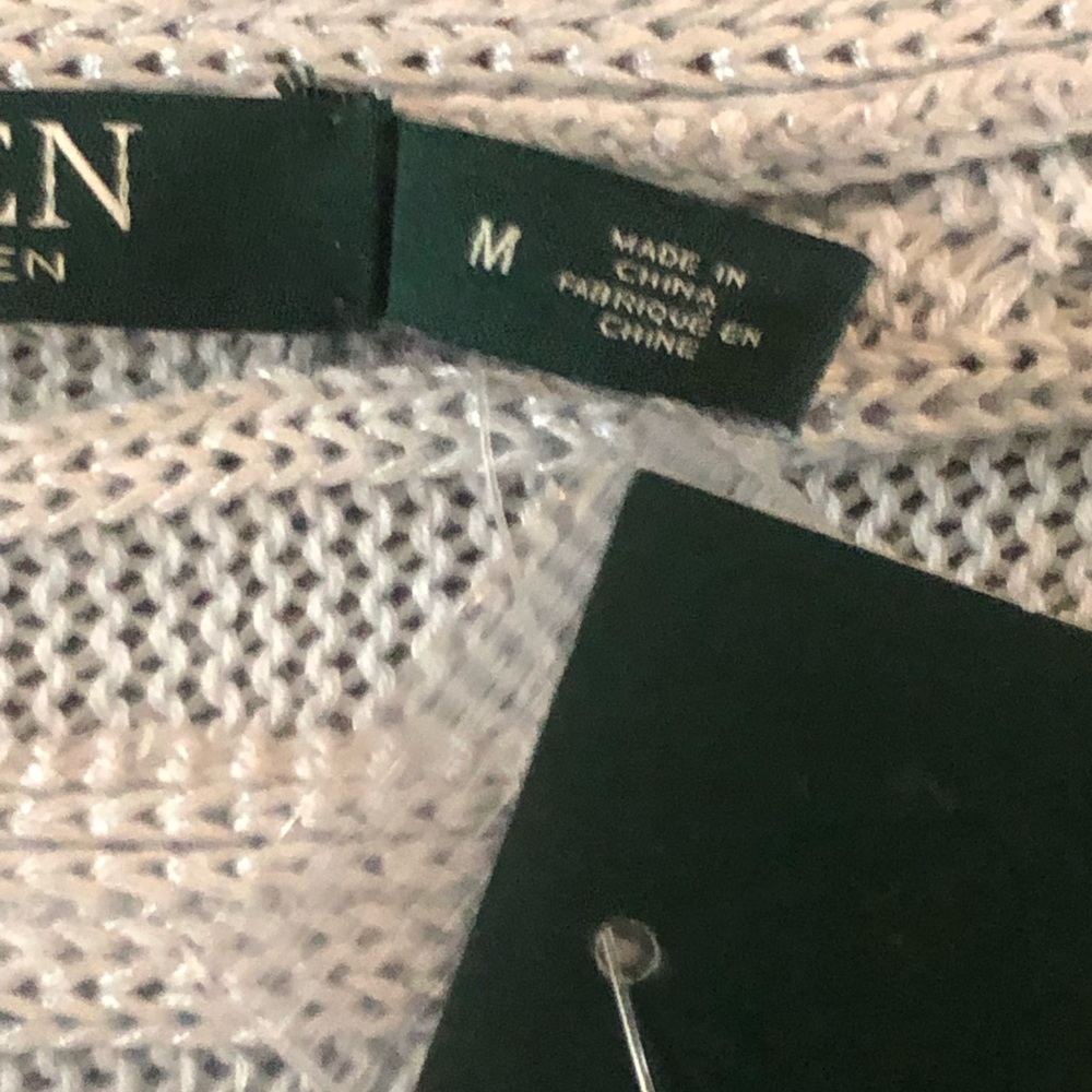 Ralph Lauren Metallic Light Blue Whimsy Sparkle Cable Knit Sweater Sz M New - Picture 4 of 5